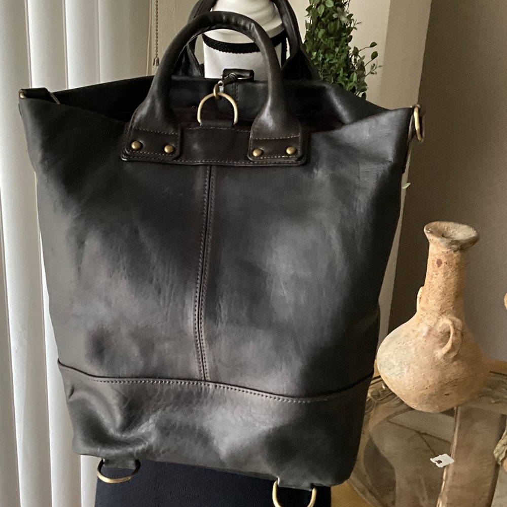 Classic Black Leather Tote Bag